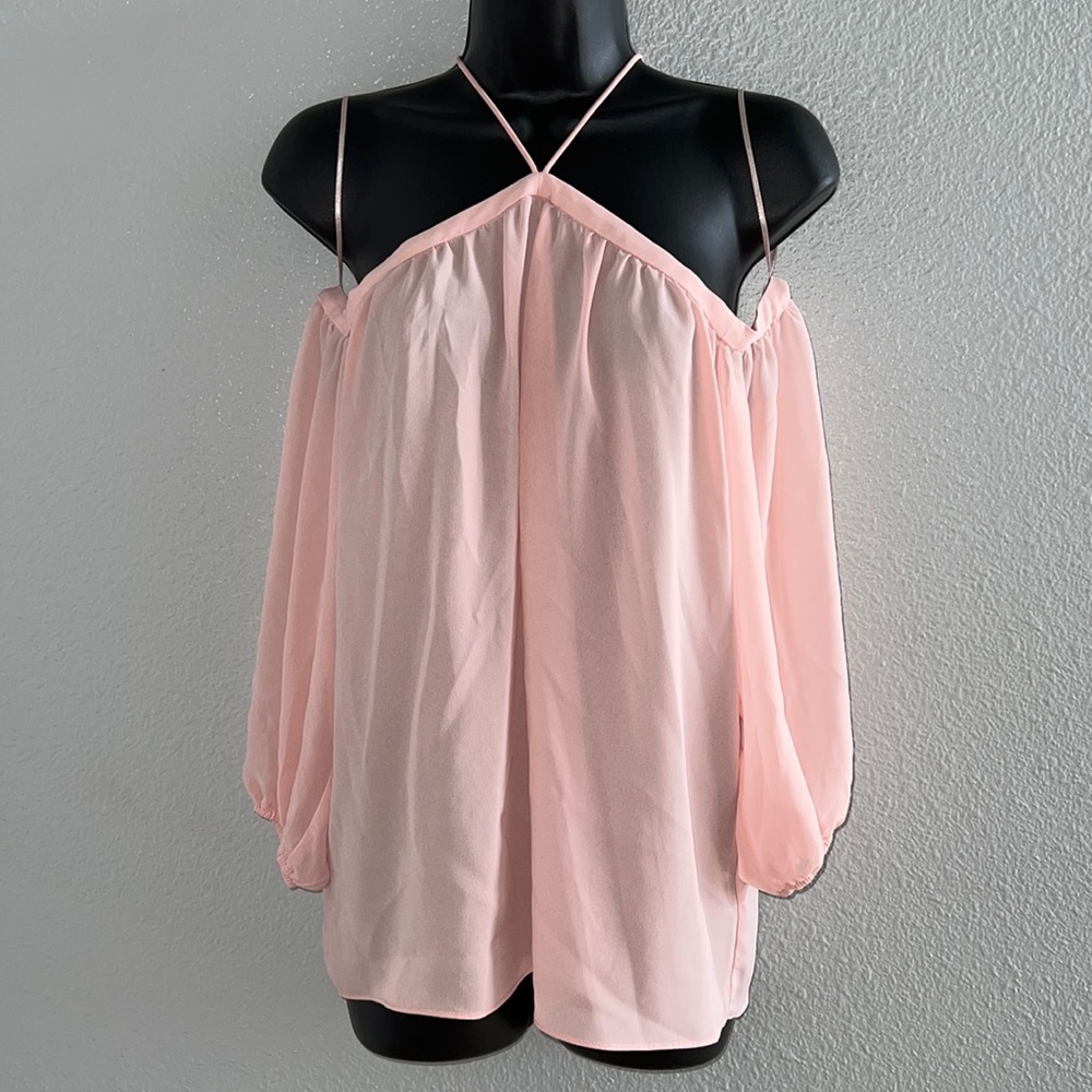 1. STATE Halter Neck Off-the-Shoulder 3/4 Sleeve Blouse